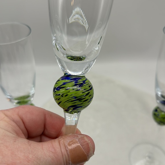 Champagne Hand Blown Colored Glass Stemware Set of 3 - Picture 5 of 6